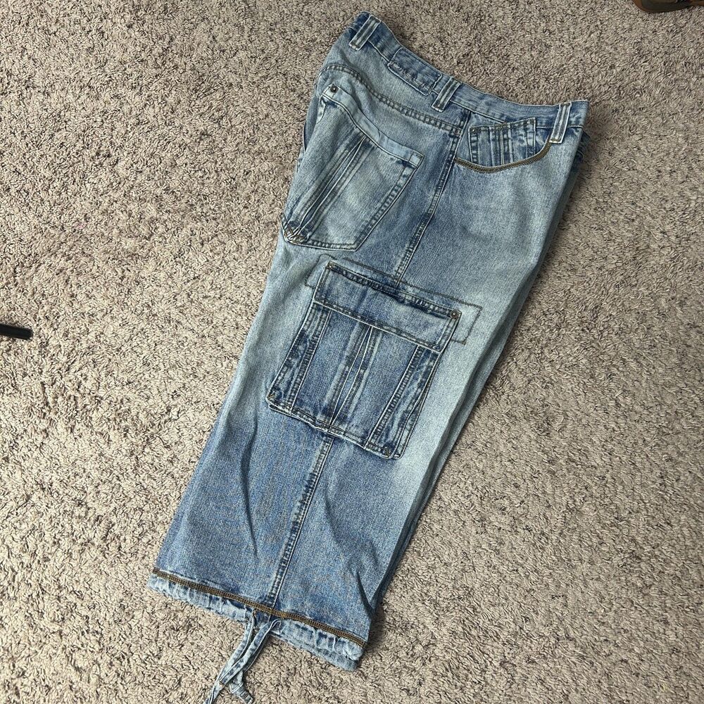 Vintage Y2K Cargo Baggy Shorts Mens 36x22 Denim Wide Leg Loose Fit Rare 90s - Picture 3 of 15